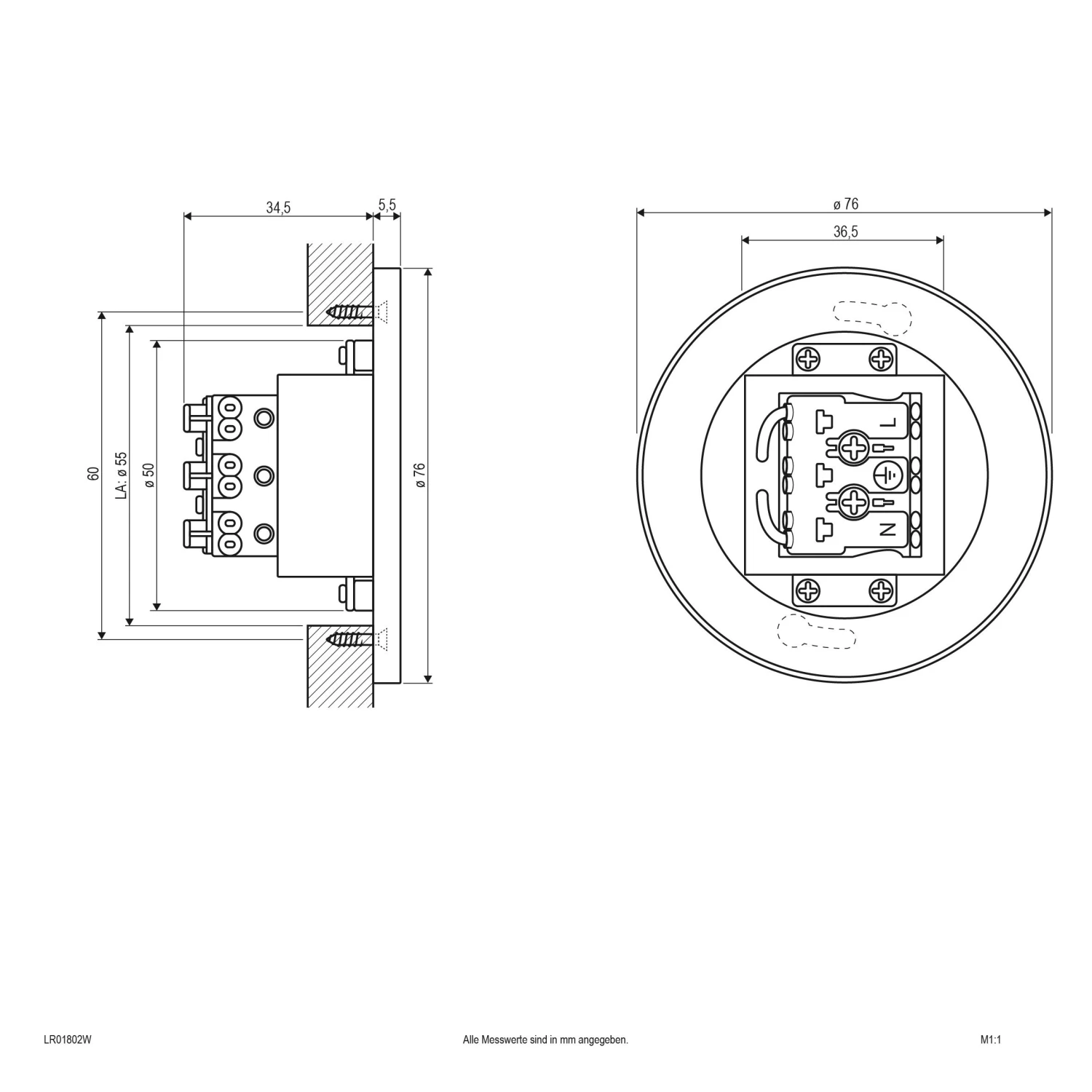 EVN LR01802W LED Wandeinbau IP44, 1,8W, 3000K, 55lm 2 EVN LR01802W LED Wandeinbau IP44, 1,8W, 3000K, 55lm – Bild 2