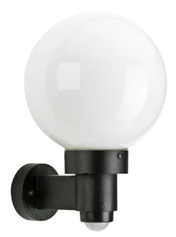 Albert 660257 Kugel-Wandleuchte M. Bewegungsmelder, Opalglas, Schwarz